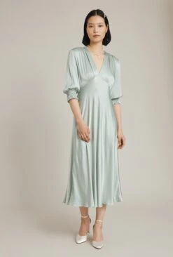 Elle Satin Midi Dress Dusty Green