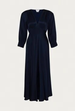 Elle Satin Midi Dress Navy 14 Elle Satin Midi Dress Navy -Chic Aura Clothing D04G019 K10 26036 650px 964px