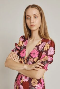 Alisa Dress Pink Woodstock Floral -Chic Aura Clothing D04G030 Z17 24459 650px 964px