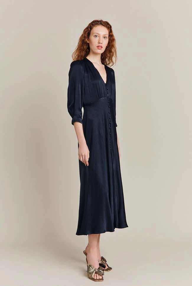 Madison Satin Midi Dress Navy 5 Madison Satin Midi Dress Navy - Image 3