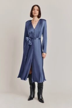Meryl Satin Midi Dress Dark Blue