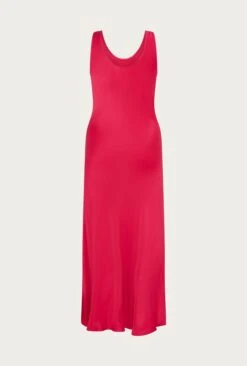 Palm Hot Pink Satin Slip Midi Dress Hot Pink -Chic Aura Clothing D05G003 H38 25605 650px 964px