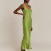 Palm Satin Slip Midi Dress Olive -Chic Aura Clothing D05G003 J17 27358 650px 964px