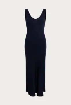 Palm Satin Slip Midi Dress Navy -Chic Aura Clothing D05G003 K10 24926 650px 964px