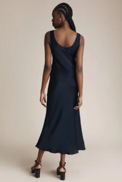 Palm Satin Slip Midi Dress Navy -Chic Aura Clothing D05G003 K10 24930 650px 964px