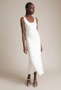 Palm Satin Slip Midi Dress Ivory -Chic Aura Clothing D05G003 M12 27499 650px 964px