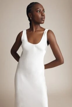 Palm Satin Slip Midi Dress Ivory -Chic Aura Clothing D05G003 M12 27500 650px 964px