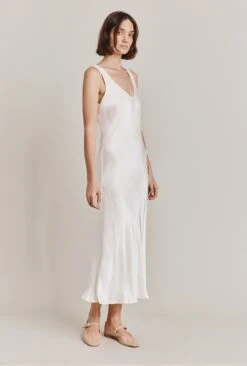 Palm Satin Slip Midi Dress Ivory