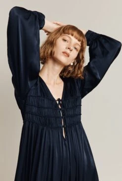 Violet Satin Midi Dress Navy -Chic Aura Clothing D05G026 K10 26255 650px 964px