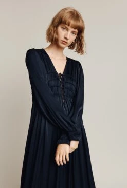 Violet Satin Midi Dress Navy -Chic Aura Clothing D05G026 K10 26256 650px 964px