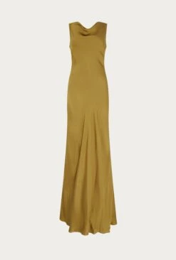 Ada Satin Maxi Dress Olive -Chic Aura Clothing D05G075 J17 26321 650px 964px