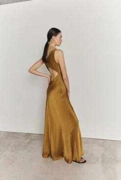 Ada Satin Maxi Dress Olive -Chic Aura Clothing D05G075 J17 27087 650px 964px