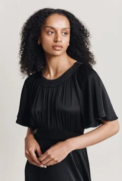 Flora Satin Midi Dress Black -Chic Aura Clothing D06G016 A01 28055 650px 964px