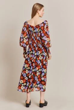 Kristie Crepe Midi Dress Poppy Floral Black -Chic Aura Clothing D06G022A Z25 27544 650px 964px
