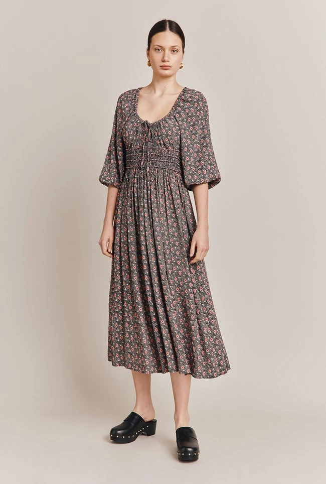 Larissa Crepe Midi Dress Black Mini Roses 5 Larissa Crepe Midi Dress Black Mini Roses - Image 3