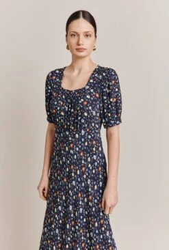 Becca Navy Floral Print Midi Dress Navy Floral