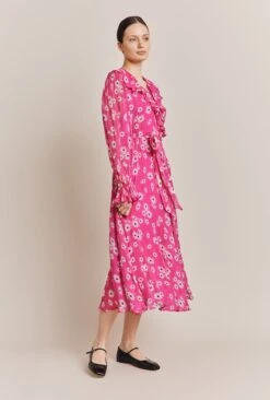 Su Georgette Midi Dress Pink Daisy -Chic Aura Clothing D06G032 Z33 27314 650px 964px