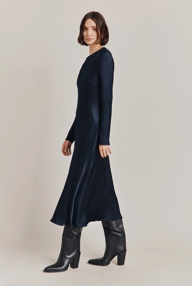 Mari Satin Midi Dress Navy 4 Mari Satin Midi Dress Navy - Image 2