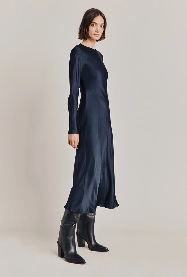 Mari Satin Midi Dress Navy 3 Mari Satin Midi Dress Navy