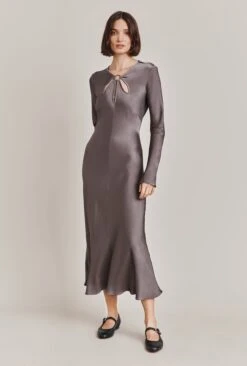 Freya Satin Midi Dress Grey