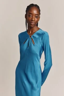 Freya Satin Midi Dress Blue