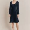 Josephine Satin Knee Length Dress Navy 2 Josephine Satin Knee Length Dress Navy -Chic Aura Clothing D06G057 K10 27519 650px 964px