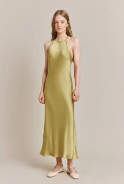 Elsie Satin Midi Dress Olive