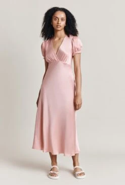 Clemence Satin Midi Dress Pink -Chic Aura Clothing D06G084 H44 28034 650px 964px