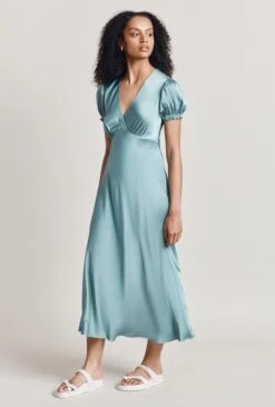 Clemence Satin Midi Dress Petrol Green -Chic Aura Clothing D06G084 K72 28040 650px 964px