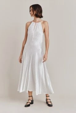 Alena Satin Midi Dress White Spot 12 Alena Satin Midi Dress White Spot -Chic Aura Clothing D06G100 Z70 28445 650px 964px