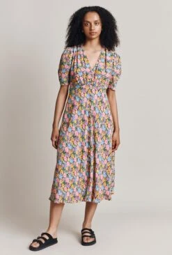 Lucy Crepe Midi Dress Sunshine Floral 10 Lucy Crepe Midi Dress Sunshine Floral -Chic Aura Clothing D06G102 Z61 28421 650px 964px