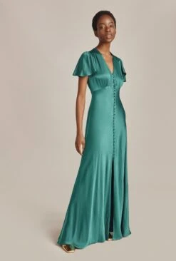 Delphine Satin Maxi Dress Emerald Green