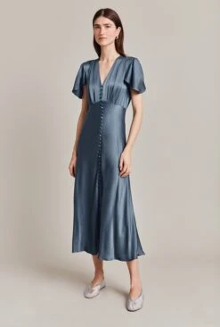 Grace Satin Midi Dress Blue Mirage