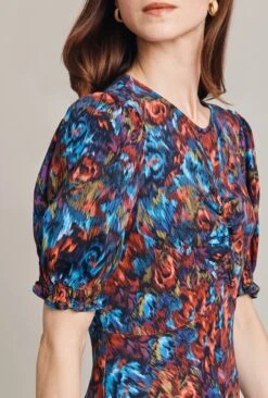 Lainey Crepe Midi Dress Blue Ikat -Chic Aura Clothing D07G027 Z88 29273 650px 964px