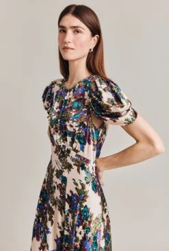 Beatrix Satin Midi Dress Green Floral -Chic Aura Clothing D07G029 Z34 28799 650px 964px