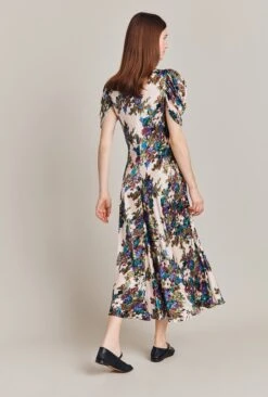 Beatrix Satin Midi Dress Green Floral -Chic Aura Clothing D07G029 Z34 28800 650px 964px