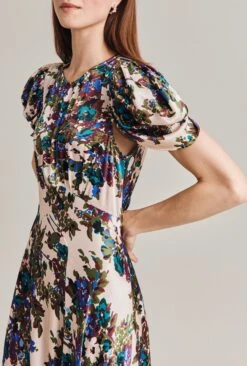 Beatrix Satin Midi Dress Green Floral -Chic Aura Clothing D07G029 Z34 28943 650px 964px