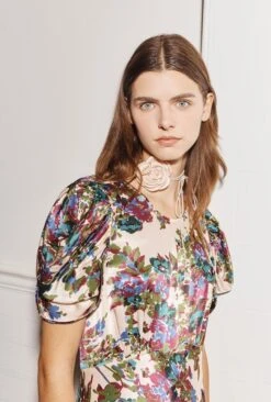 Beatrix Satin Midi Dress Green Floral -Chic Aura Clothing D07G029 Z34 28968 650px 964px