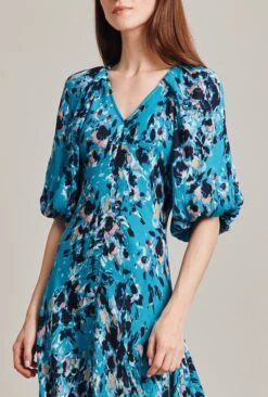 Dana Crepe Midi Dress Blue Inky Flowers -Chic Aura Clothing D07G030 Z77 28944 650px 964px