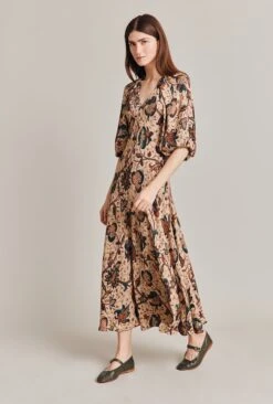 Dana Crepe Midi Dress Cream Jacobean Floral -Chic Aura Clothing D07G030 Z87 28806 650px 964px