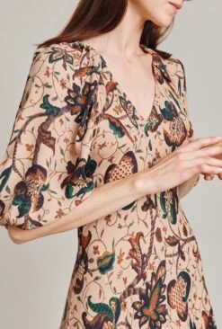 Dana Crepe Midi Dress Cream Jacobean Floral -Chic Aura Clothing D07G030 Z87 28984 650px 964px