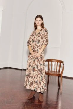 Dana Crepe Midi Dress Cream Jacobean Floral -Chic Aura Clothing D07G030 Z87 29003 650px 964px