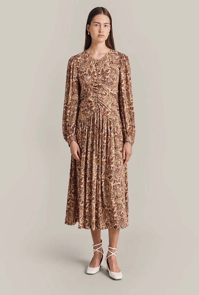 Ava Crepe Midi Dress Khaki Paisley 4 Ava Crepe Midi Dress Khaki Paisley - Image 2