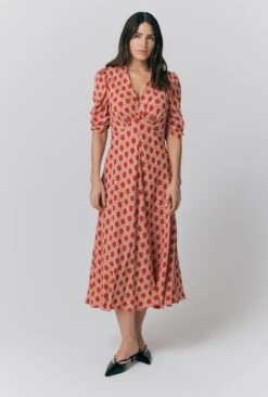 Madi Crepe Polka Dot Floral Midi Dress