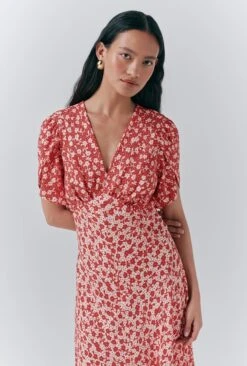 Lulu Crepe Floral Midi Tea Dress -Chic Aura Clothing D10G040 Z77 33591 650px 964px