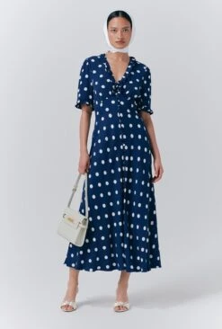 Saffie Crepe Polka Dot Button Through Dress