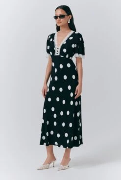 Belle Crepe Polka Dot Midi Tea Dress 9 Belle Crepe Polka Dot Midi Tea Dress -Chic Aura Clothing D10G057 Z14 33737 650px 964px