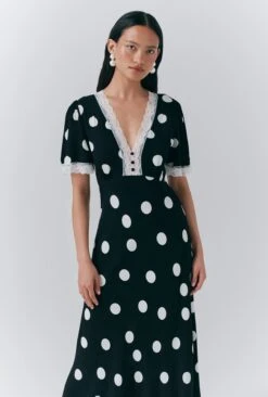 Belle Crepe Polka Dot Midi Tea Dress 10 Belle Crepe Polka Dot Midi Tea Dress -Chic Aura Clothing D10G057 Z14 33738 650px 964px