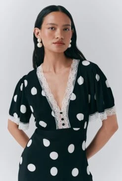 Belle Crepe Polka Dot Midi Tea Dress 8 Belle Crepe Polka Dot Midi Tea Dress -Chic Aura Clothing D10G057 Z14 33739 650px 964px
