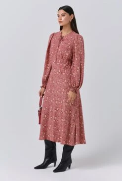 Stella Floral Crepe Tie Front Midi Dress -Chic Aura Clothing D11G043 ZA5 33947 650px 964px